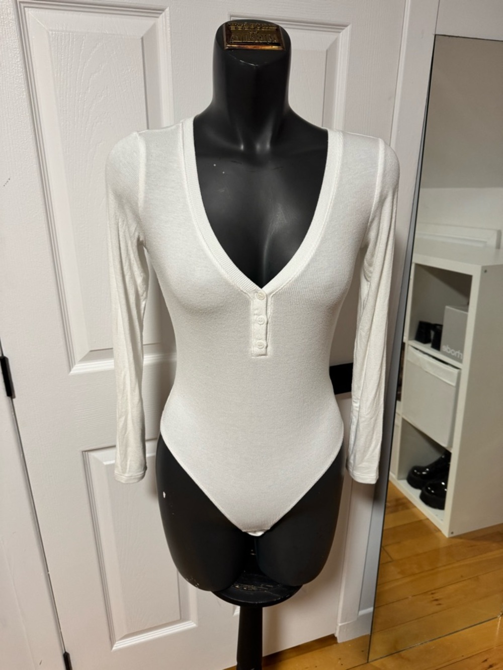 White Long-Sleeve V-Neck Bodysuit